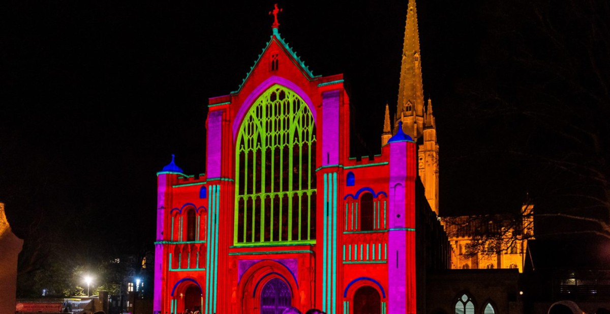 Norwich Cathedral during Love Light Norwich 2020