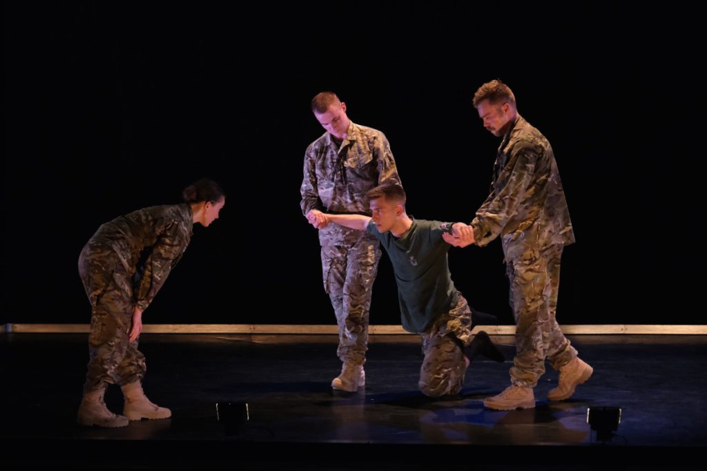 Amy Groves, Chander van Daatselaar, Gregor Campbell and Frank Hickman in 5 Soldiers. Photo: Prime Lens