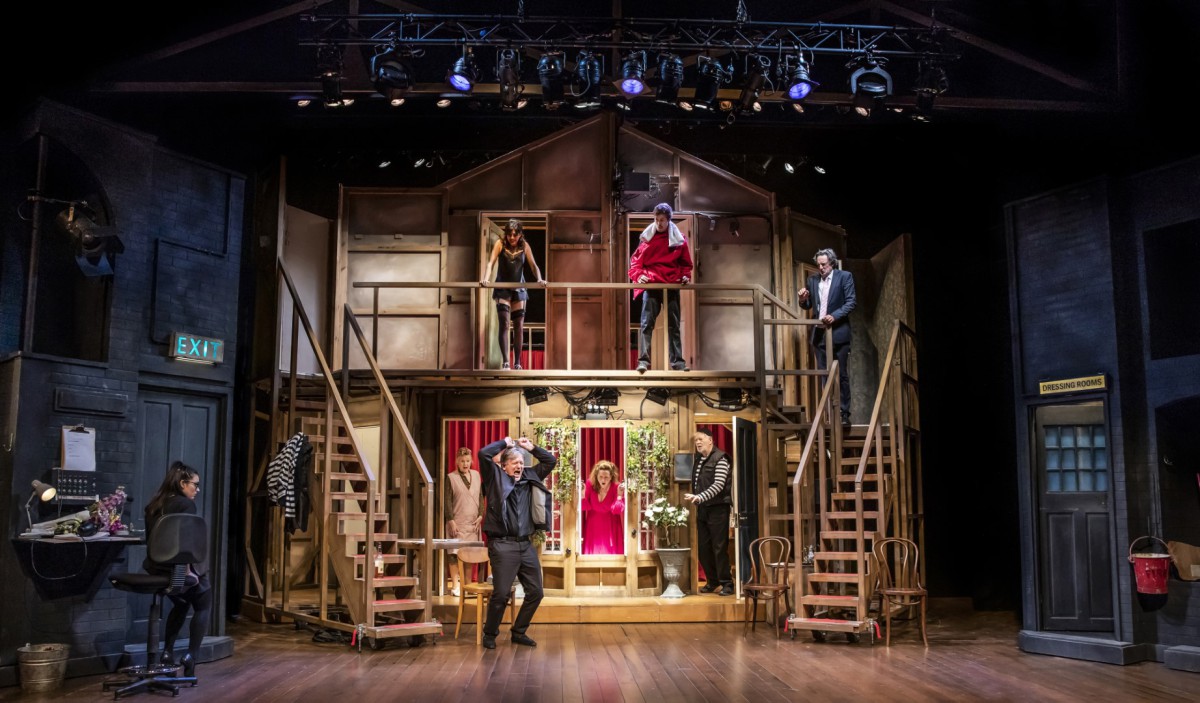 The cast of Noises Off during a performance