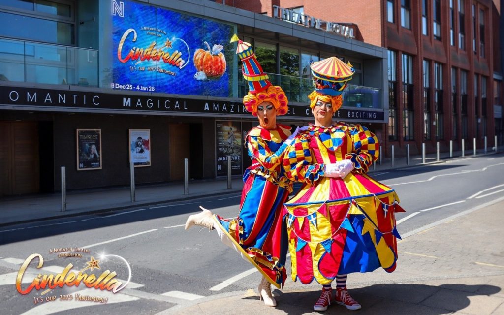 Kenny Moore and Owen Evans as the wicked sisters in Cinderella