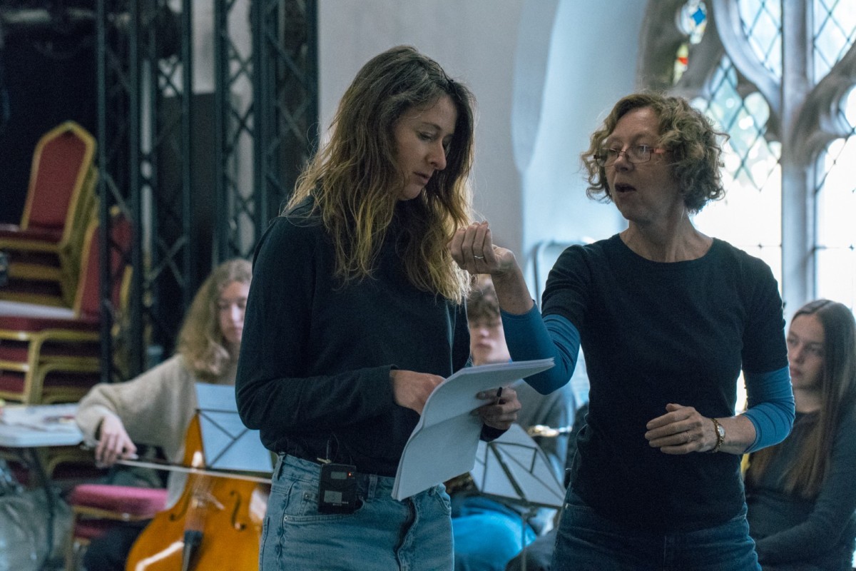 Sophie Steer and Amanda Hadingue in rehearsal for The Exoplanets