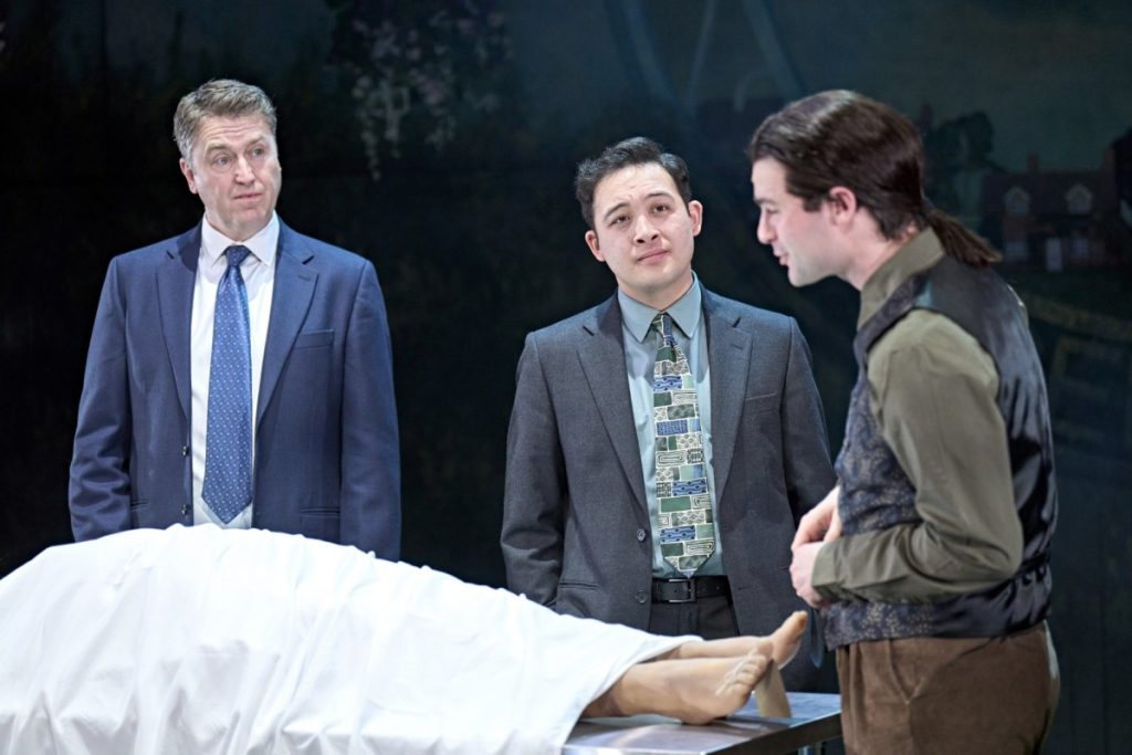 Daniel Casey (Barnaby), James Bradwell (Troy) and Rupert Sadler (Dennis Rainbird) in The Killings at Badger's Drift - Photo: Manuel Harlan